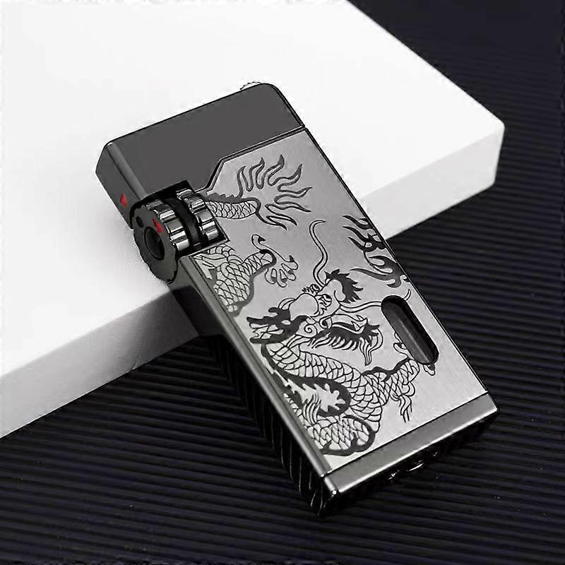 New Double Torch Lighter Creative Men's Windproof Blue Flame Visible Air Volume Dragon Pattern Elements