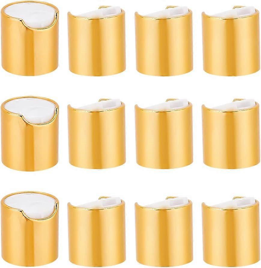 12pcs Aluminized Replacement Plastic Press Caps Golden Press Disc Caps Dispensing Lotion Bottle Closure for Squeeze Bottles Shampoo Bottle Dispensing