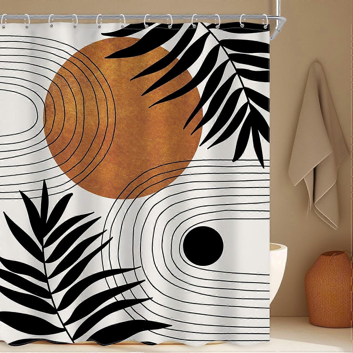 محترق البرتقال بوهو مجردة دش الستار منتصف القرن الحديثة الحد الأدنى بني يترك قوس هندسي دش ستارة 60Wx72L بوصة طقم الحمام محايد ب