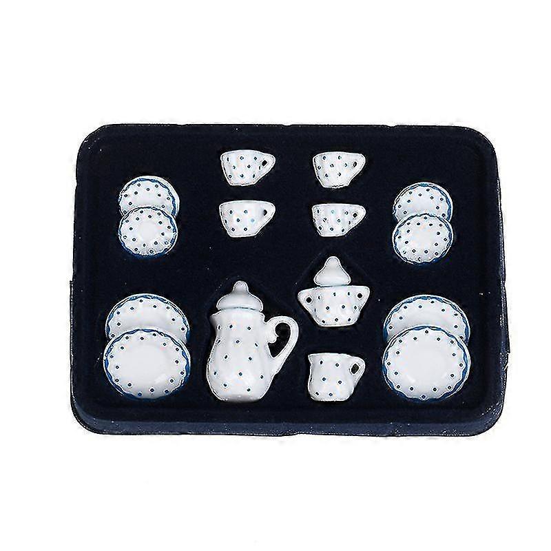 15pcs 1:12 Dollhouse Dot Tableware Porcelain Tea Cups Set