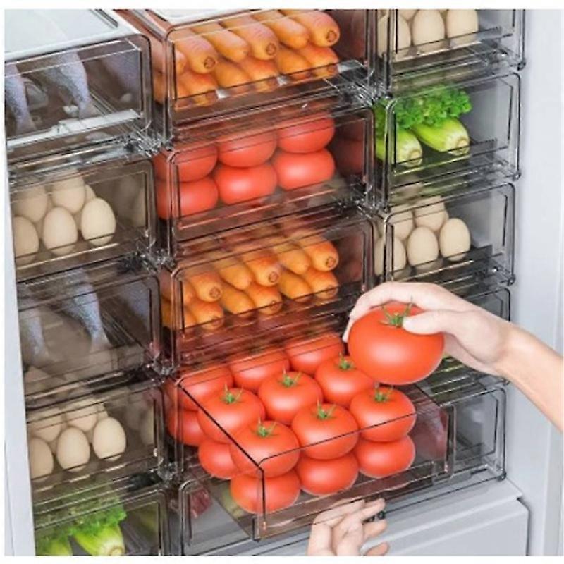 Clear Refrigerator Storage Box Drawer Design Drain Stacking Transparent Fruit Vegetable Organizer