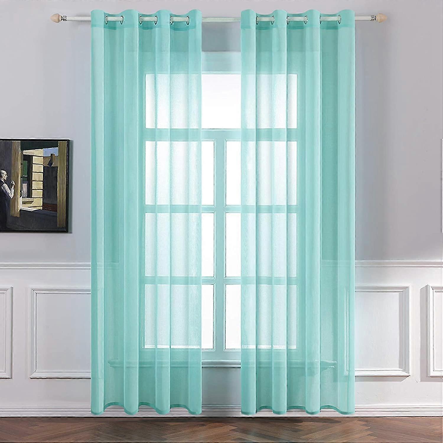 Panels Pure Color Sheer Window Curtains Smooth Elegant Voile Window Panels Drapes Treatment Grommet Curtains 140x260cm Turquoise
