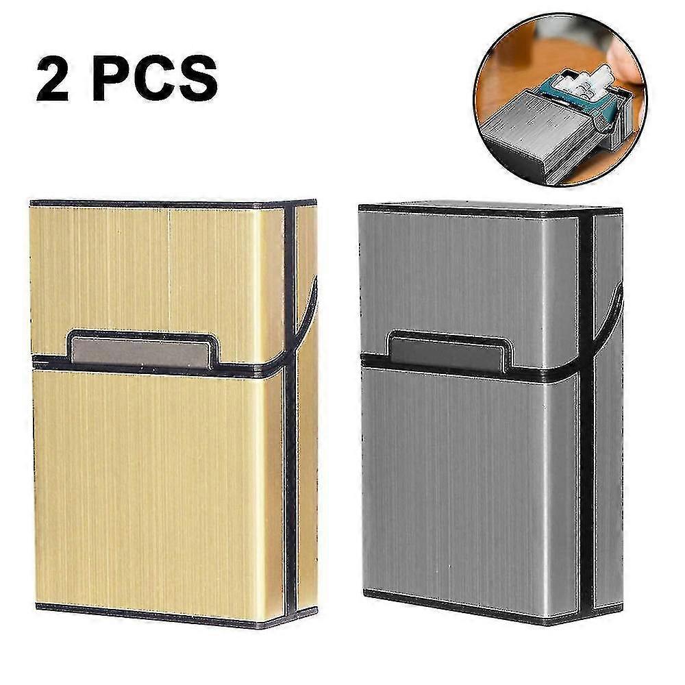 Brushed Aluminum Cigarette Case, Hard Box And Holder With Solid Magnetic Flip Top Closure