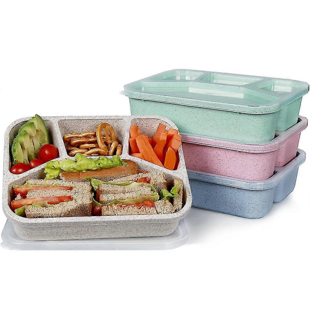 4 Packs Bpa-free Meal Prep Plastic Lunch Containers With 4 Compartments, Reusable Bento Box For Kid