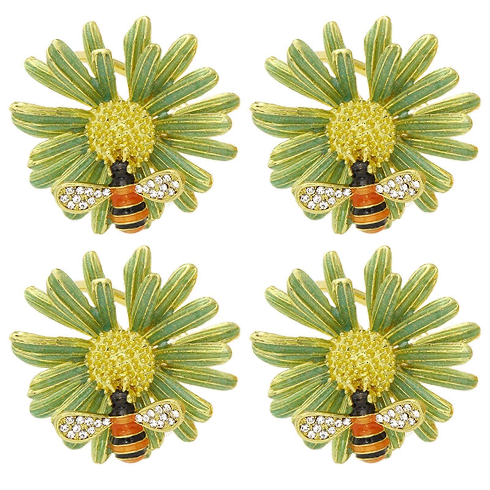 4Pcs Napkin Ring Flower Pattern Tear-resistant Alloy Delicate Design Serviette Buckle for Bar