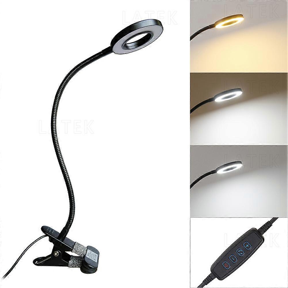 Book Bed Reading lamp with clip, 3 colour 10 adjustable brightness, 360? flexible, dimmable, USB LED lamp with clip for desk / table / make-up / tatto