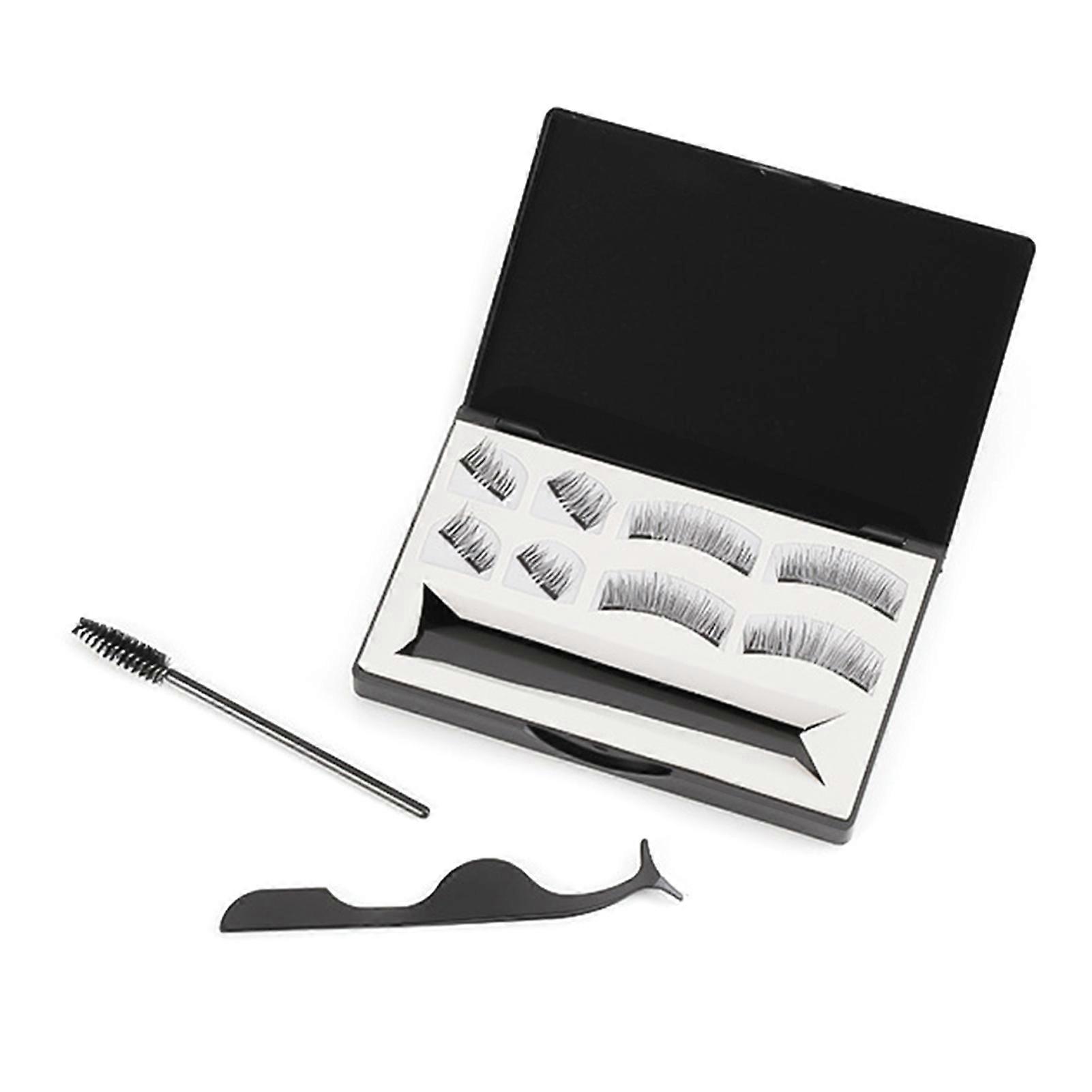 Magnetism False Eyelashes Set Self Adhesion 4 Pairs Fake Eye Lashes Kit with Tweezers Brush Black