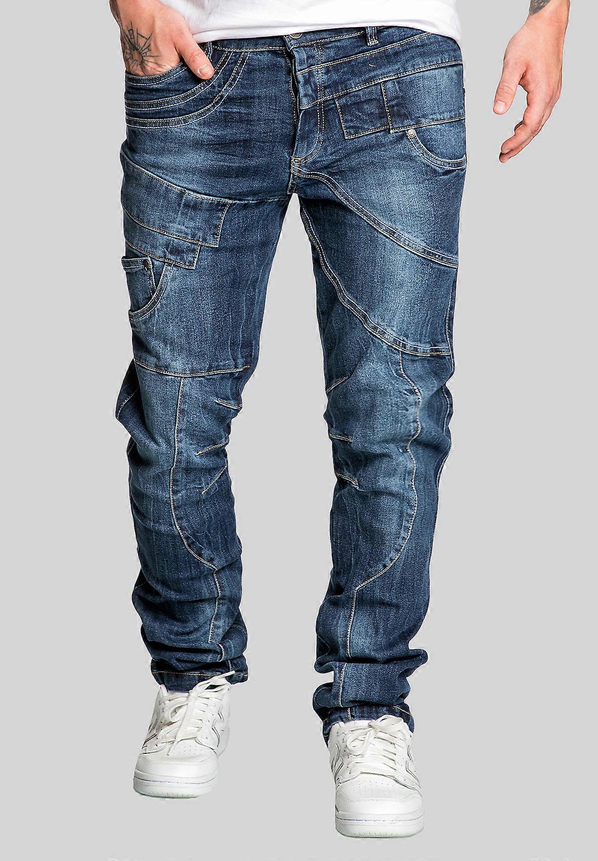 Herren Jeans Slim Fit Stretch 5-Pocket Patchwork-Look A&S