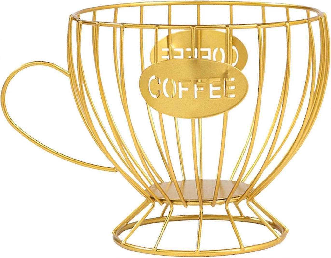 Coffee Pod Holder, Metal Coffee Creamer Container, Multiple Storage Baskets for Espresso and Kitchen Countertop, Coffee Table (Gold)