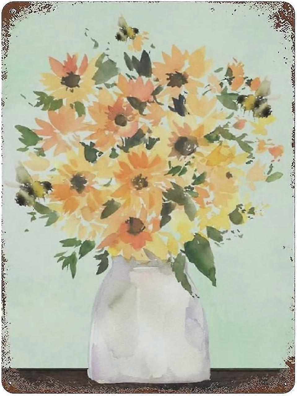 Placa de Metal Girassol & Abelha Vintage Lata Poster Placa de Metal 8x12 Polegadas OU 12x16 Polegadas Modo 1643