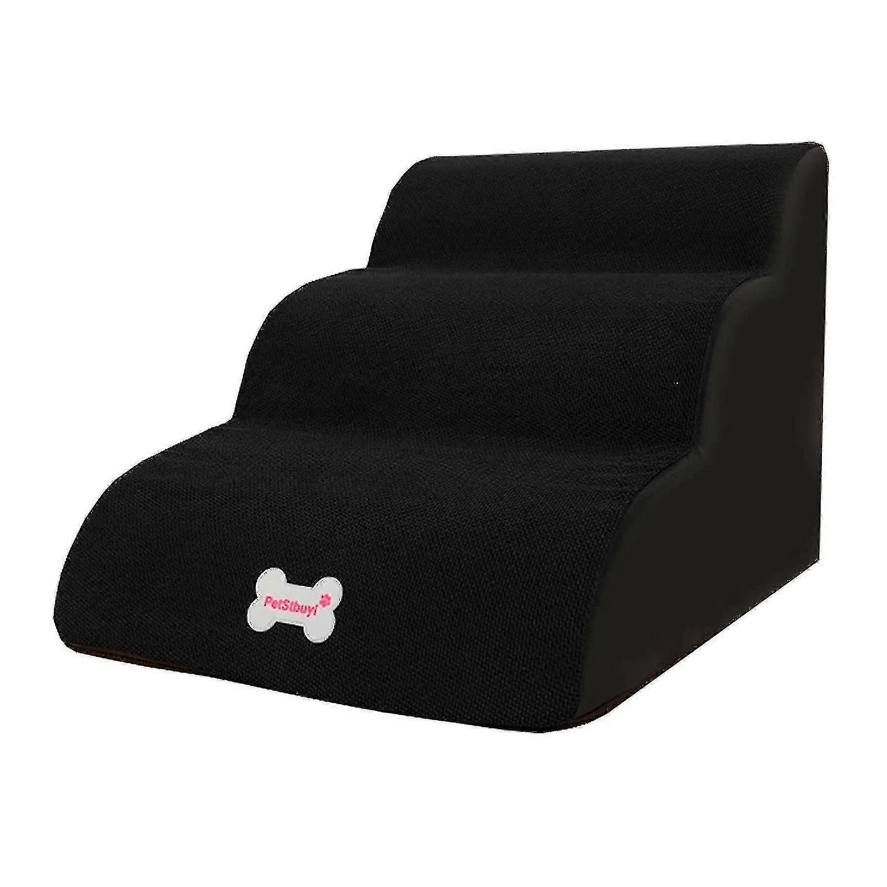 犬の階段湾曲したはしご3つのステップソフトで快適なペット階段、取り外し可能な洗えるペットのはしごソファベッド用小型犬用ランプブラック