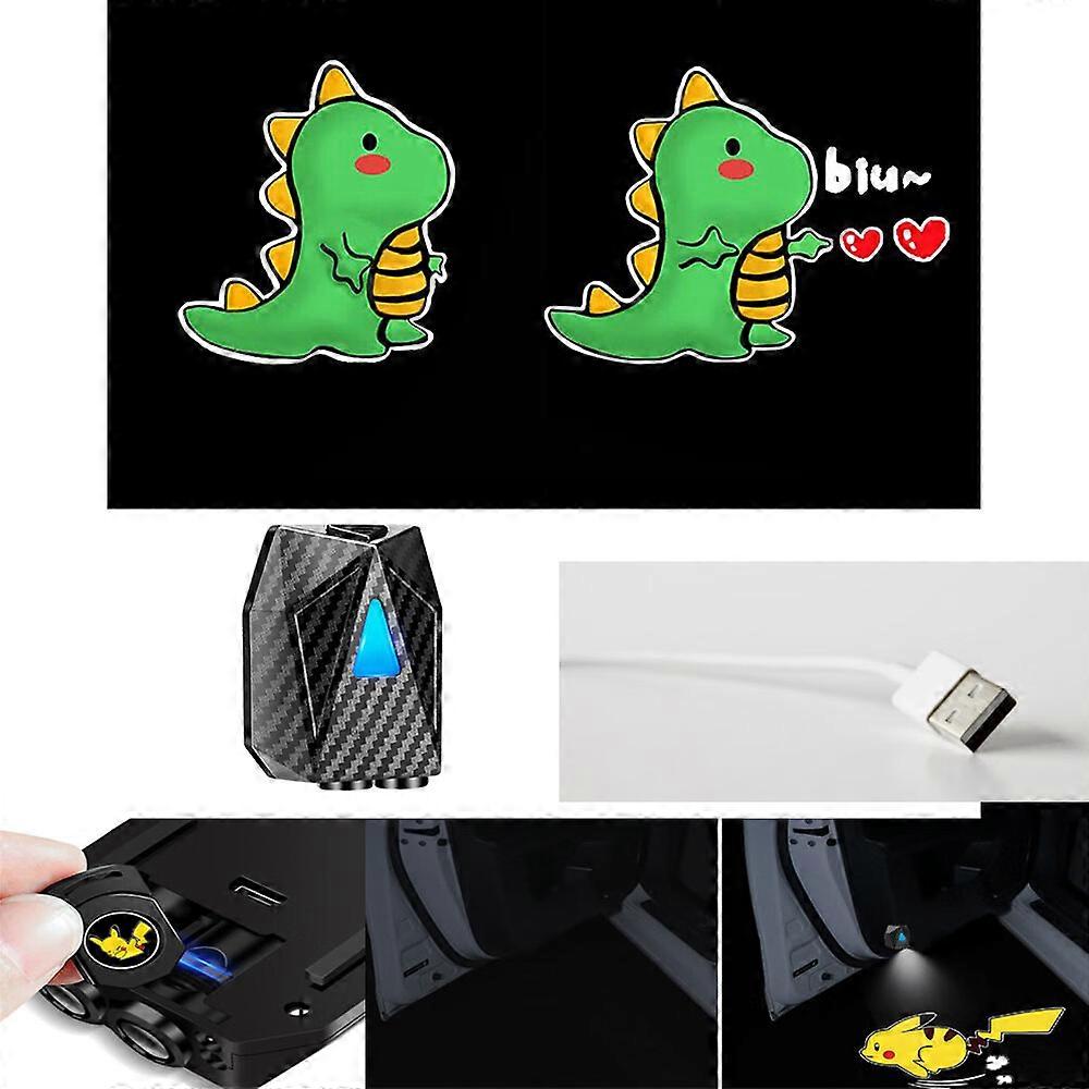 1pcs (Dinosaurs Throwing Hearts) Dynamic Car Welcome Light Wireless Induction Projector Rechargeable Welcome LED Car Lights Fit All Car And Motorcycle