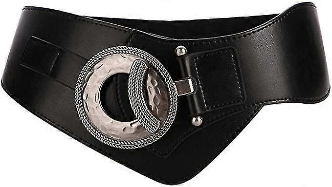 Faux leather belt, elastic waist belt with metal buckle