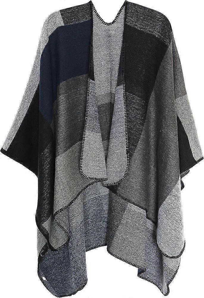 Ladies Printed Poncho Cape Reversible Oversized Shawl Wrap Open Front Cardigans
