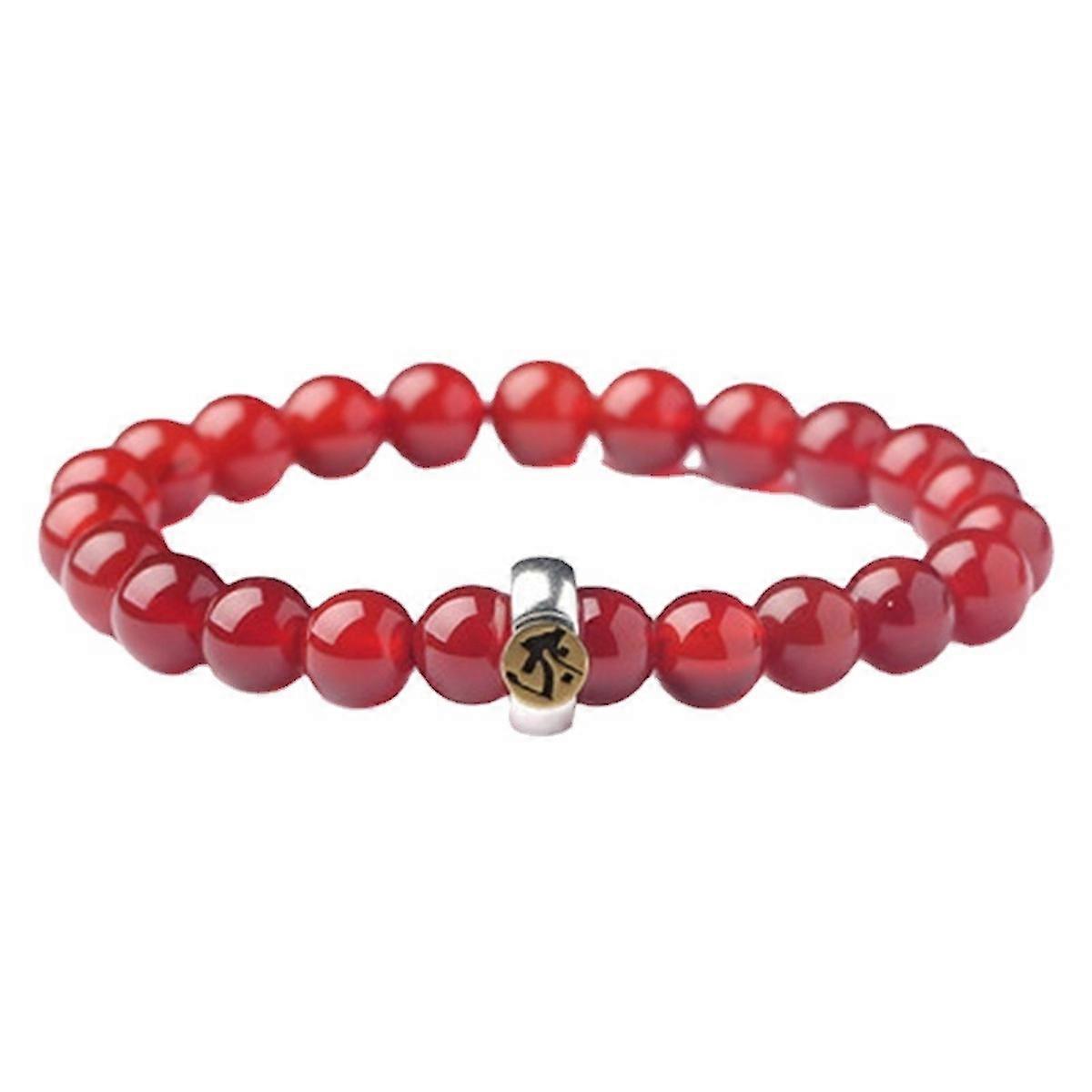 Natrual Red Agate Beads Bangle Zodiac Year of Birth Bracelet with 1pc 925 Silver Ring for Women