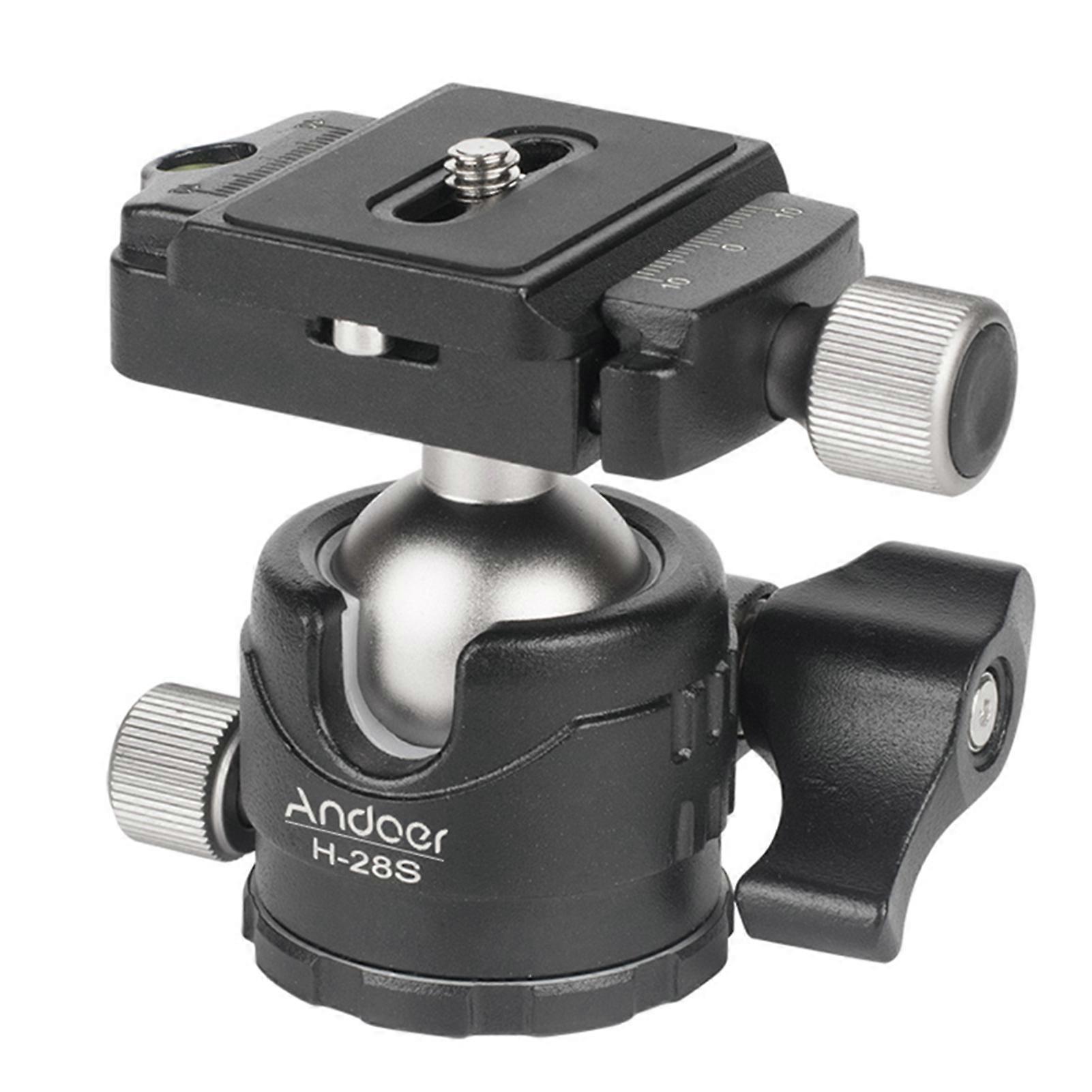 H28S Mini Ball Head 360 Degree Panoramic Low Profile Tabletop Head Monopod Tripod Ballhead Mount with Quick Release Plate and Bubble Level Compatible 