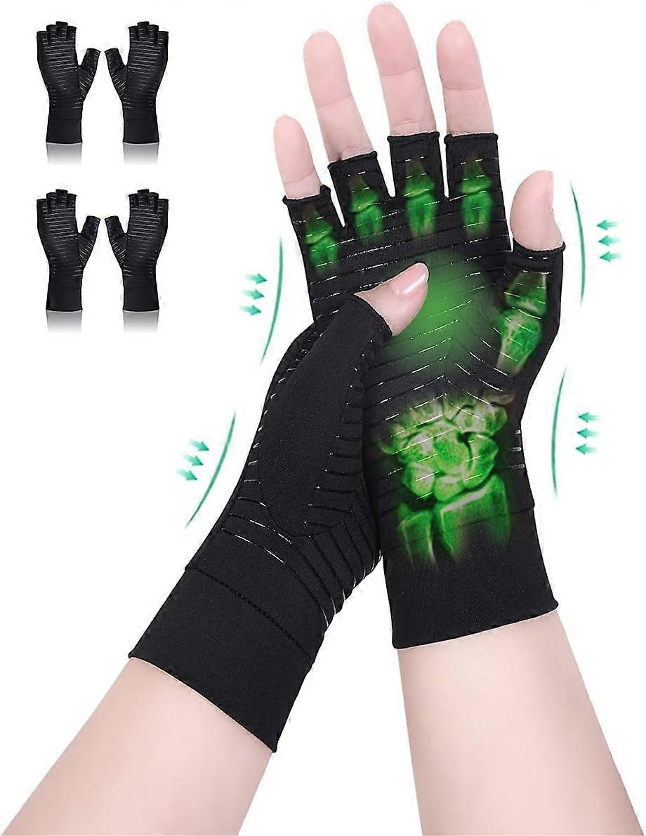 2 Pairs Compression Gloves for Tendonitis and Rheumatoid Arthritis - Size L - Copper Fiber Gym Gloves Outdoor Half Finger Gloves for Men and Women