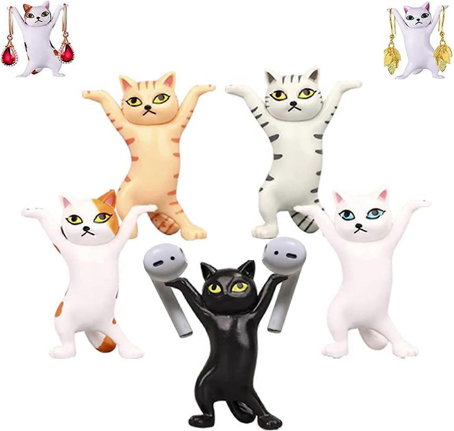 5 Pieces Dancing Cat Pen Holder, Cat Stationery Holder, Funny Cat Pen Holder, Dancing Cat Mini Statue, Dancing Cat Ornament, for Office and Home, Shel