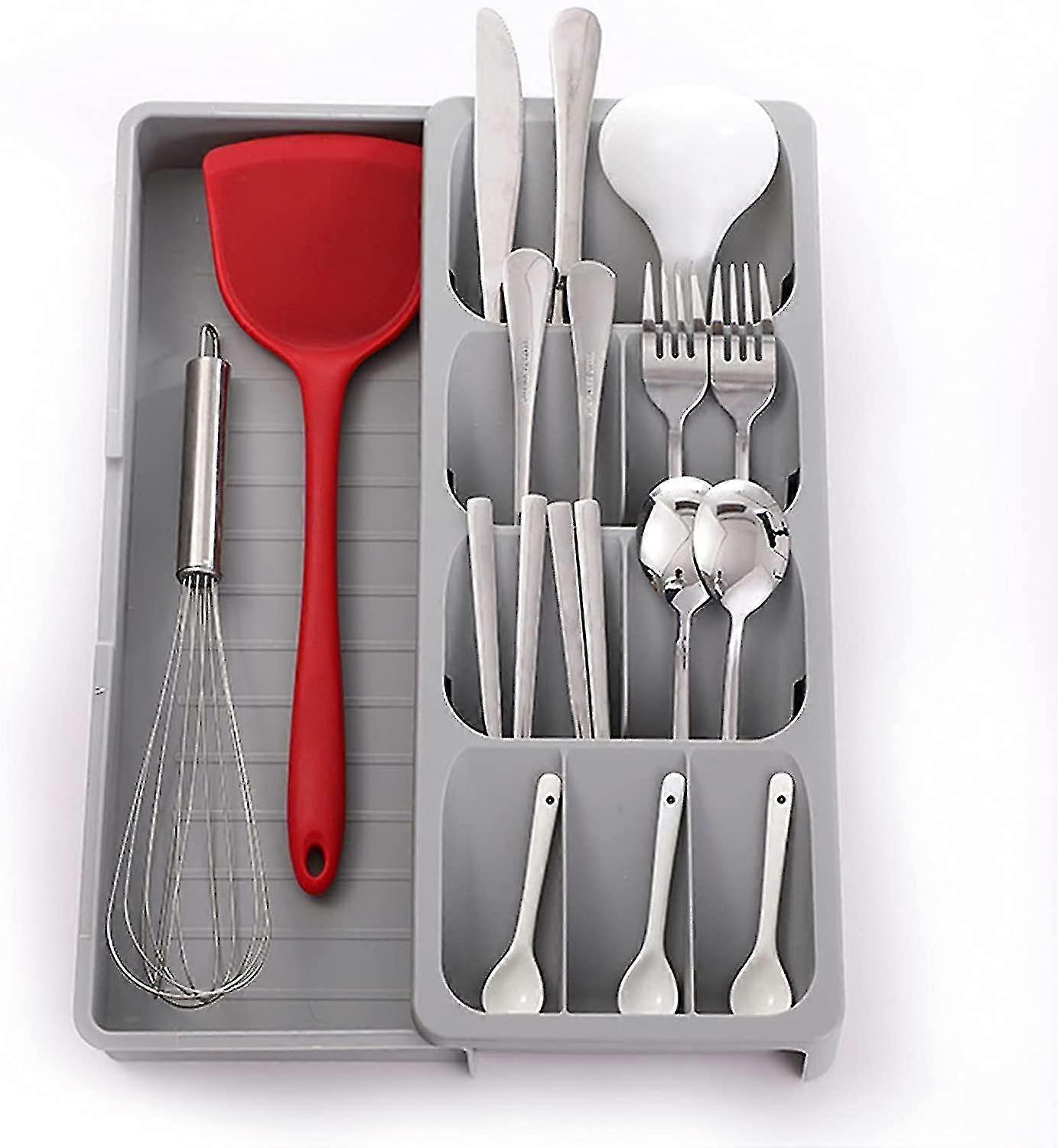 Pull-Out Cutlery Tray Plastic Large Compact Cutlery Tray-Gray
