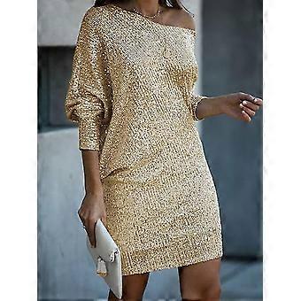 slim fit dress slacks One-Shoulder Short Gold Sequin Party Dress Gold / 00 main image 0