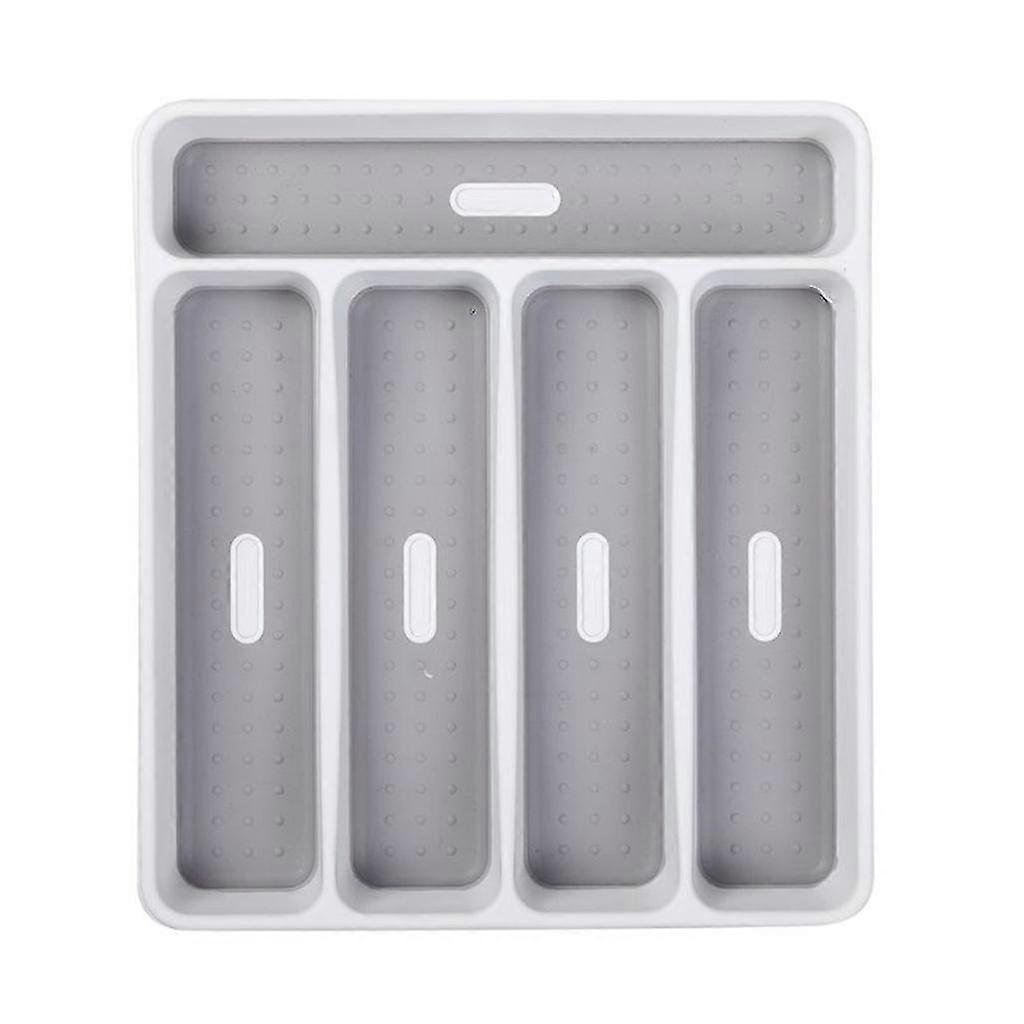 Classic Small Silverware Tray White 5-compartments Icons Help Sort Flatware, Utensils And Cutlery Soft-grip Lining And N