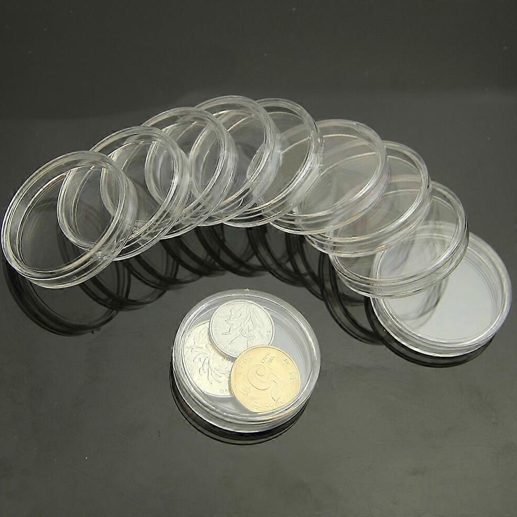 Coin Storage Box 35mm Clear Round Capsules Holder Set of 10 Container Acceesory