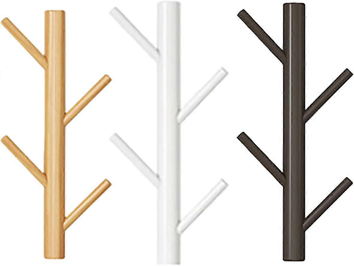 Kapstok en hoedenrek, wandmontage, stevige houten kapstok standaard, hal boom kapstok boom met solide basis voor hoed, kleding, portemonnee, sjaals, handtassen, paraplu, set van 2 (natuur