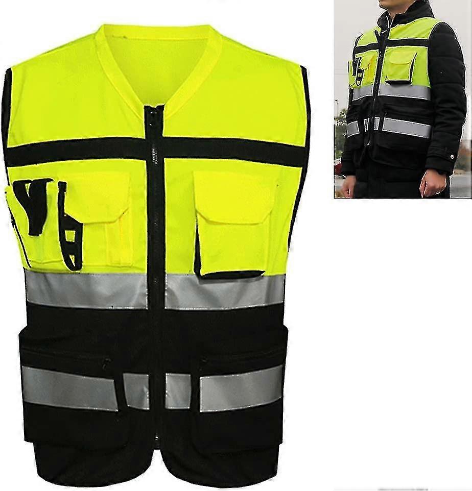 Reflective Safety Vest, High Visibility Zippered Front Vest With Pockets TW