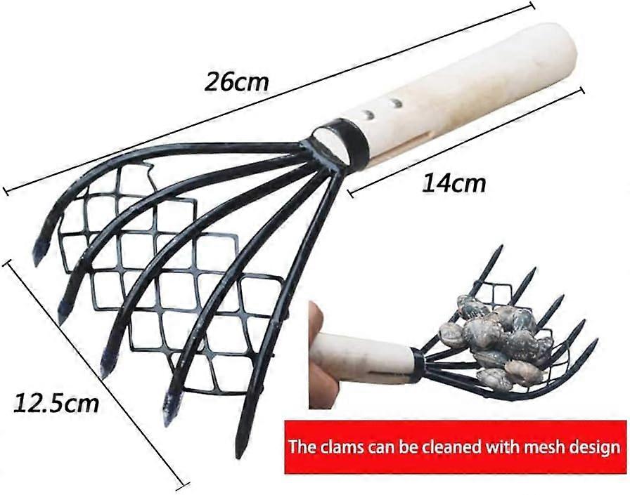 5-Claw Conch Clam Rake with Wood Handle - Beach Seafood Tool