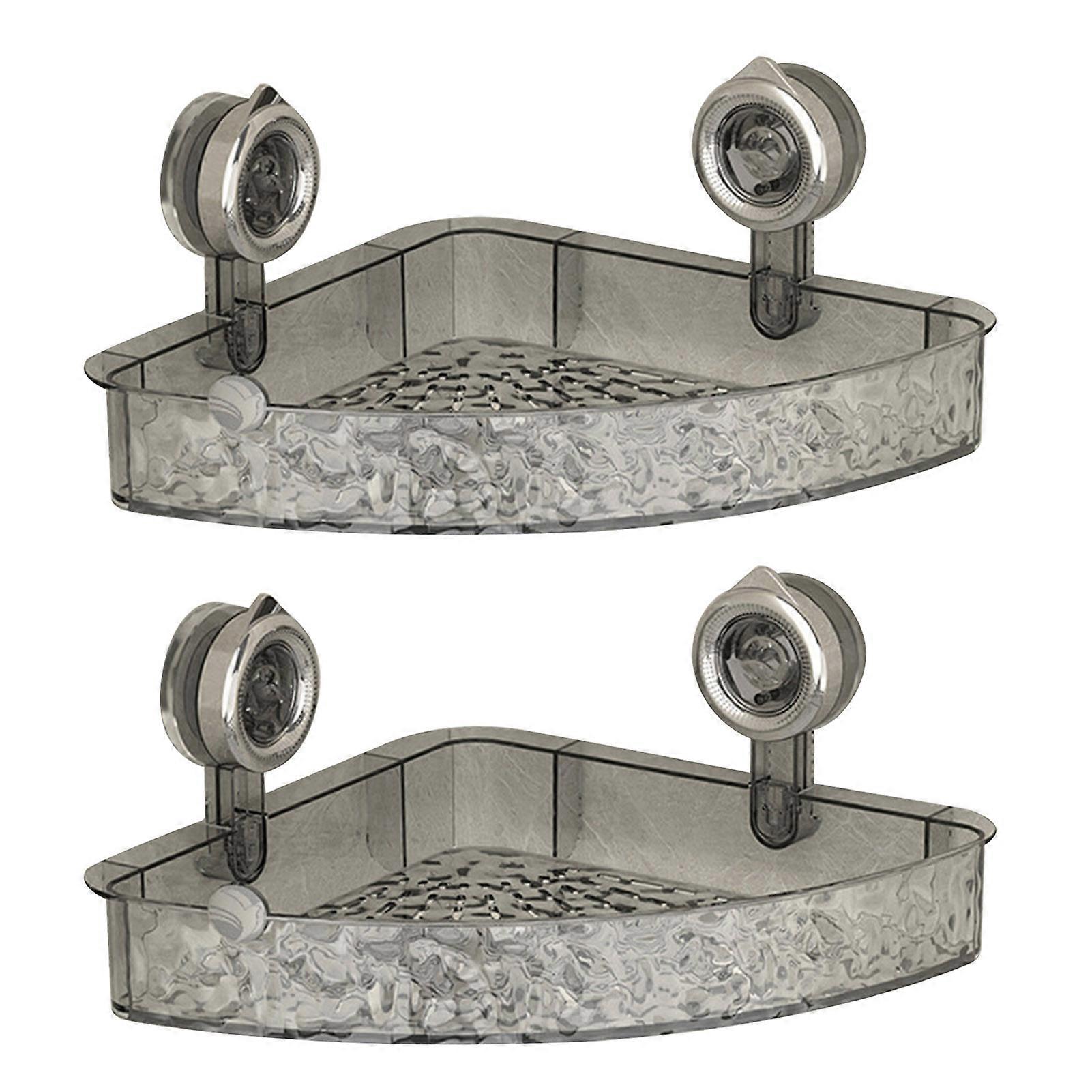 2 Pcs Bathroom Storage Rack Thick Triangular Rectangular Shape Punch-free Anti-slip Strong Suction Great Load Bearing Shower Storage Organizer
