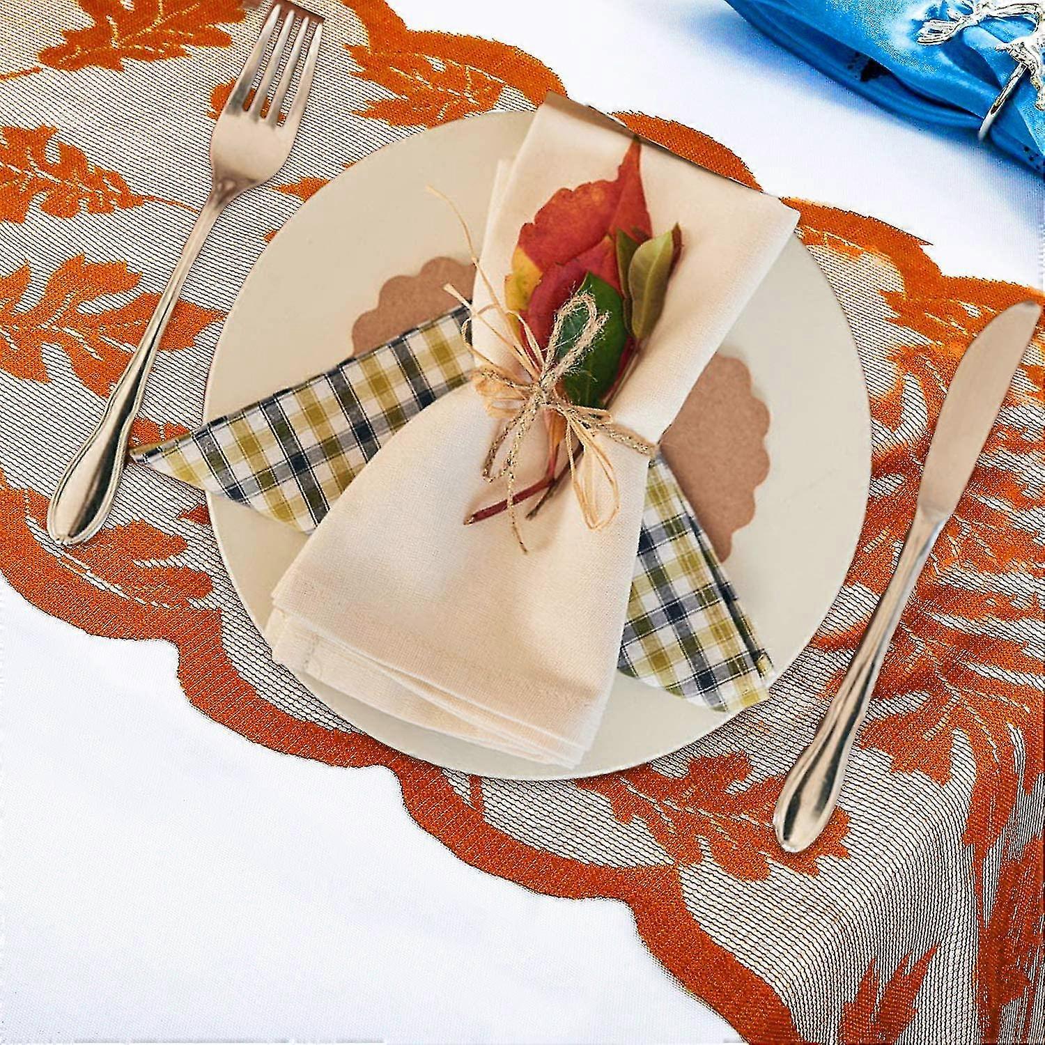 Holiday Long Table Runner , Fall Leaves Linen Burlap Table Cloth Runner