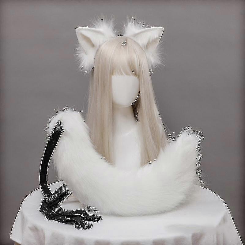 Plush Cat Ears Realistic Lolita Headband Cat Tail Cosplay Accessories Hand-made Simulation Animal Ears Halloween Headwear Kawaii