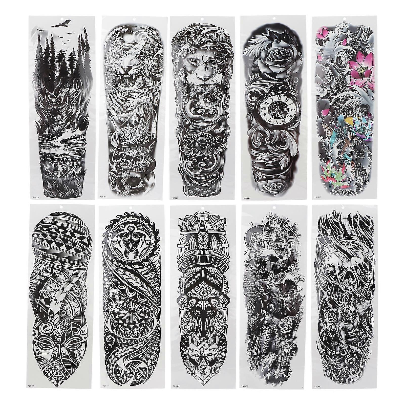 Waterproof Unisex Fake Tattoo Stickers - Set of 10, Large Size