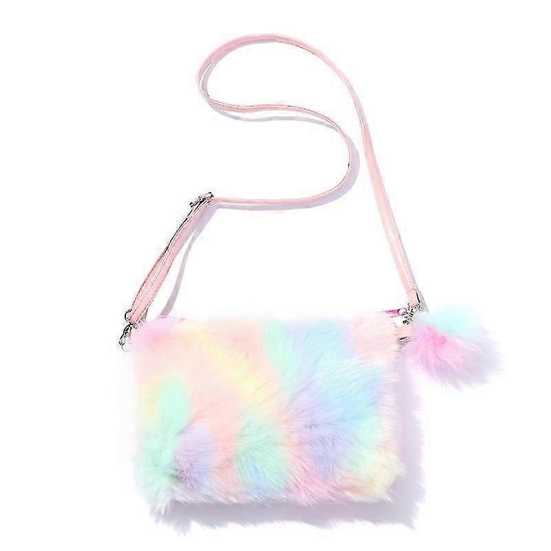 Ladies artificial fur rainbow plush messenger bag (B, style)1 pieces