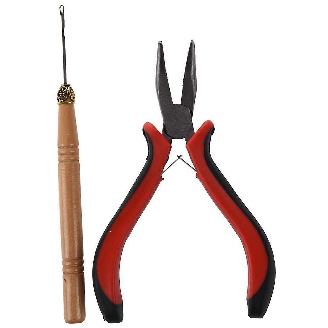 Stick Hair Extension Straight Pliers & Needle Drag Hook Tool for mini Rings