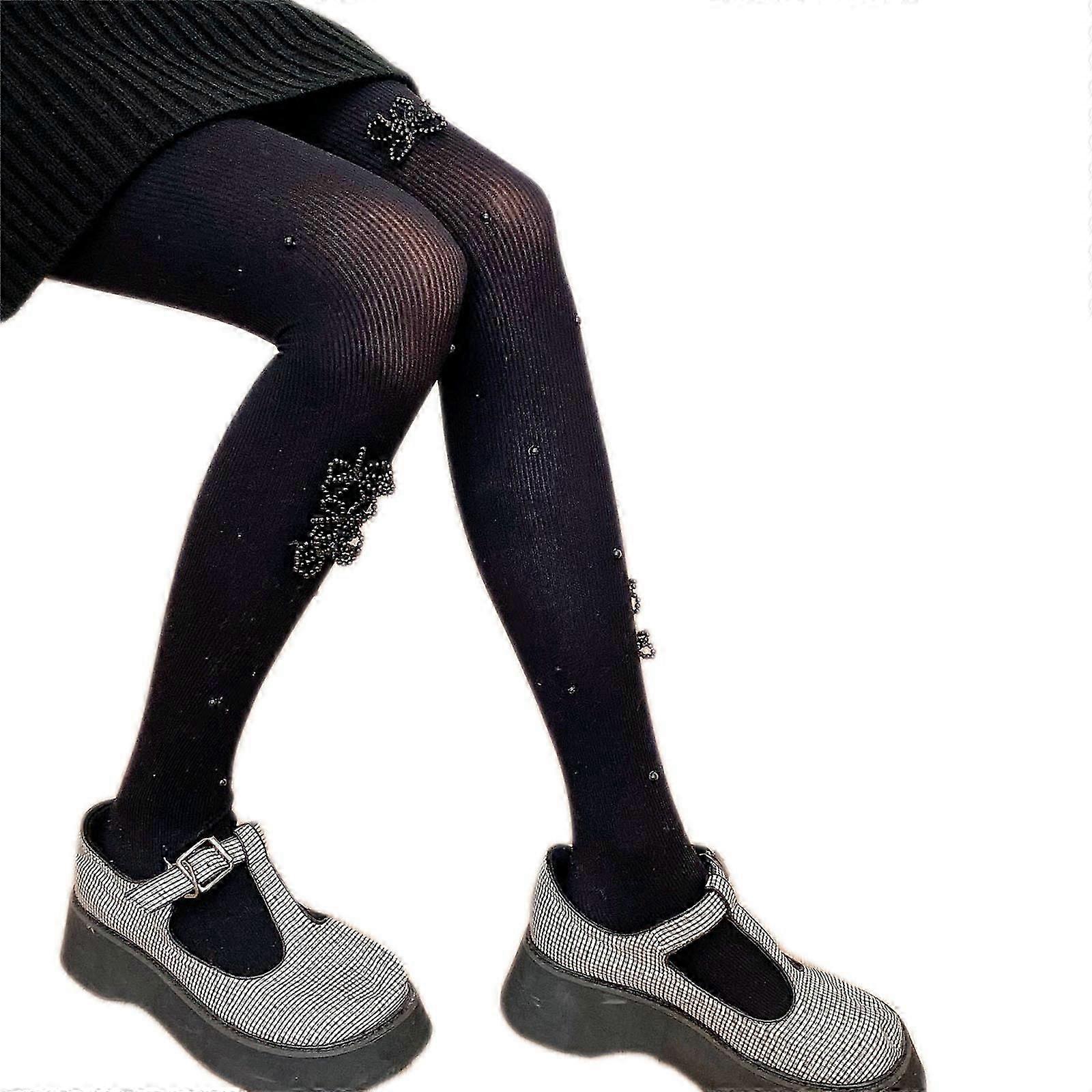 المرأة الخريف مضلع غير شفاف جوارب طويلة الحلو تقليد لؤلؤة Bowknot مطرز الجوارب لوليتا كاواي الصلبة اللون طماق جوارب كلوب وير