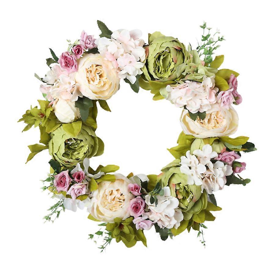 Vivid Peony Wreath with Rattan Base, 40cm Outer