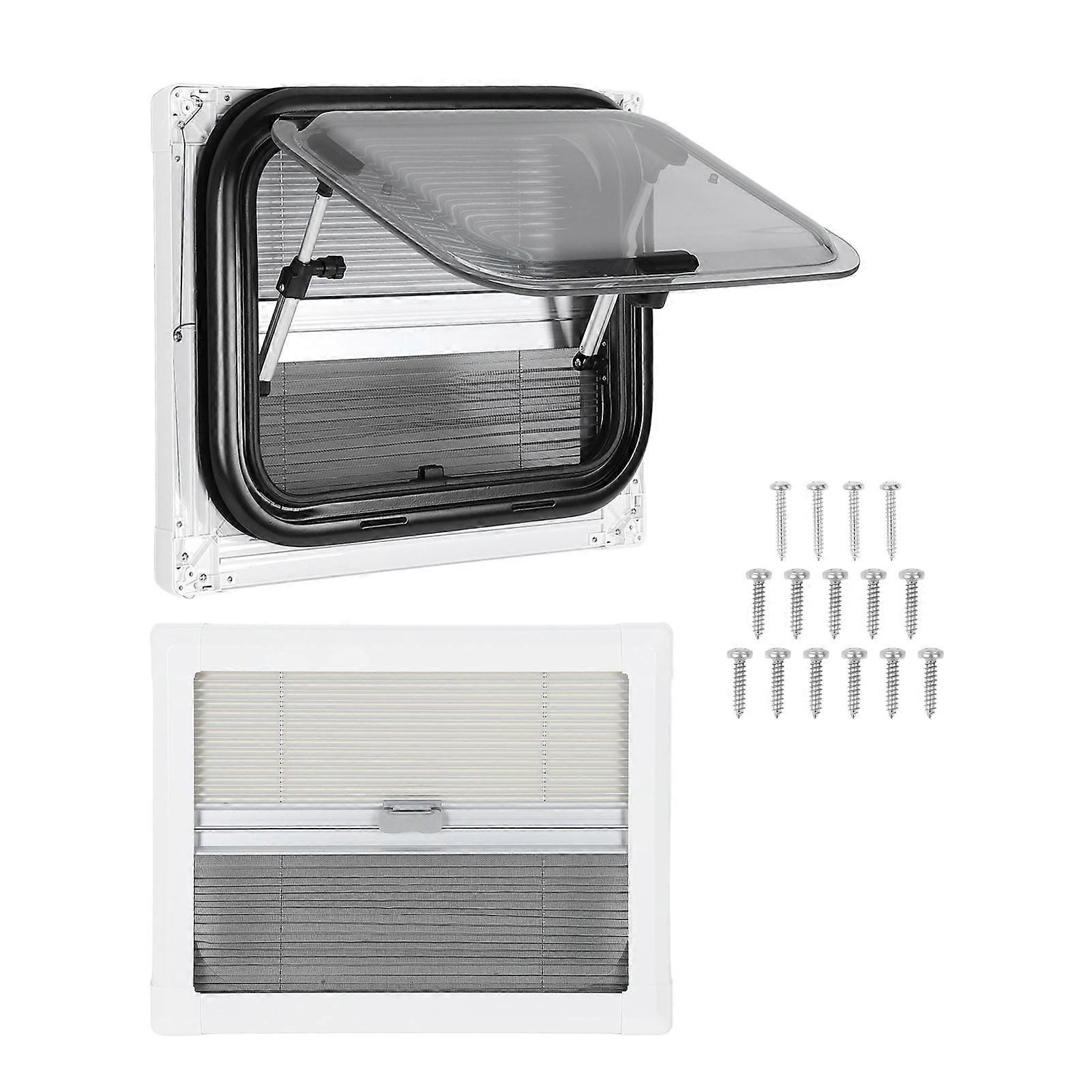 17.2x13.2in RV Window UV Proof Camper Acrylic Glass Window with Screen and Sun Shade for Caravan Trailer Motorhome