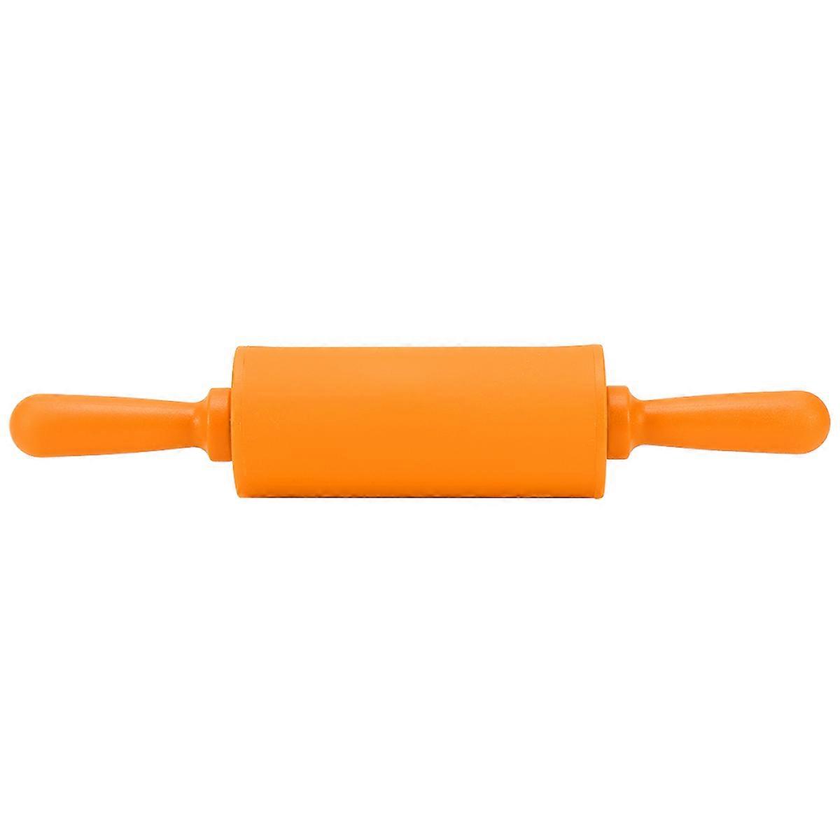 Orange Silicone Rolling Pin Pastry Dough Roller Baking Tool with Plastic Handle