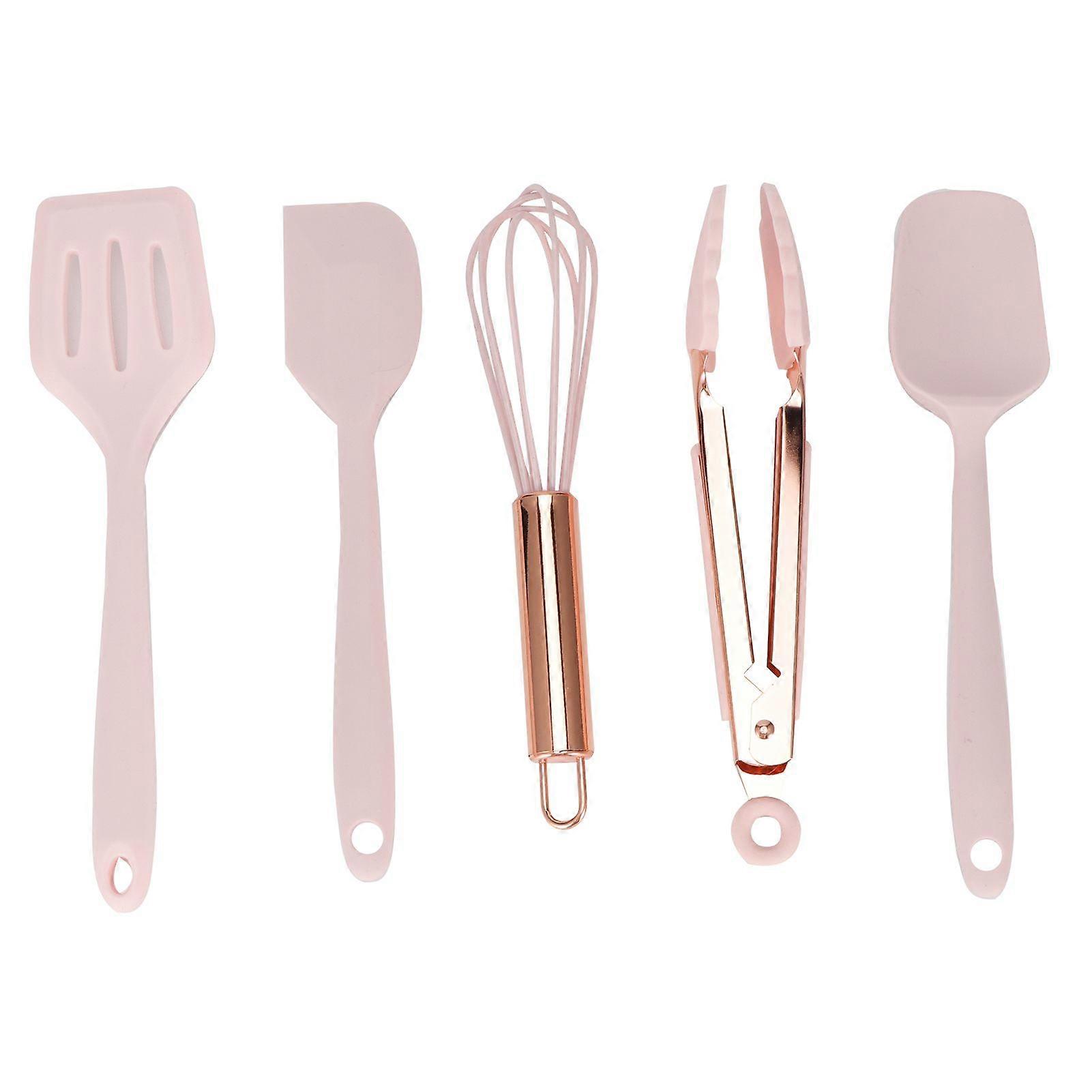 5Pcs/Set Rose Gold Handle Silicone Baking Tool Set Egg Beater Spatula Cooking Utensils
