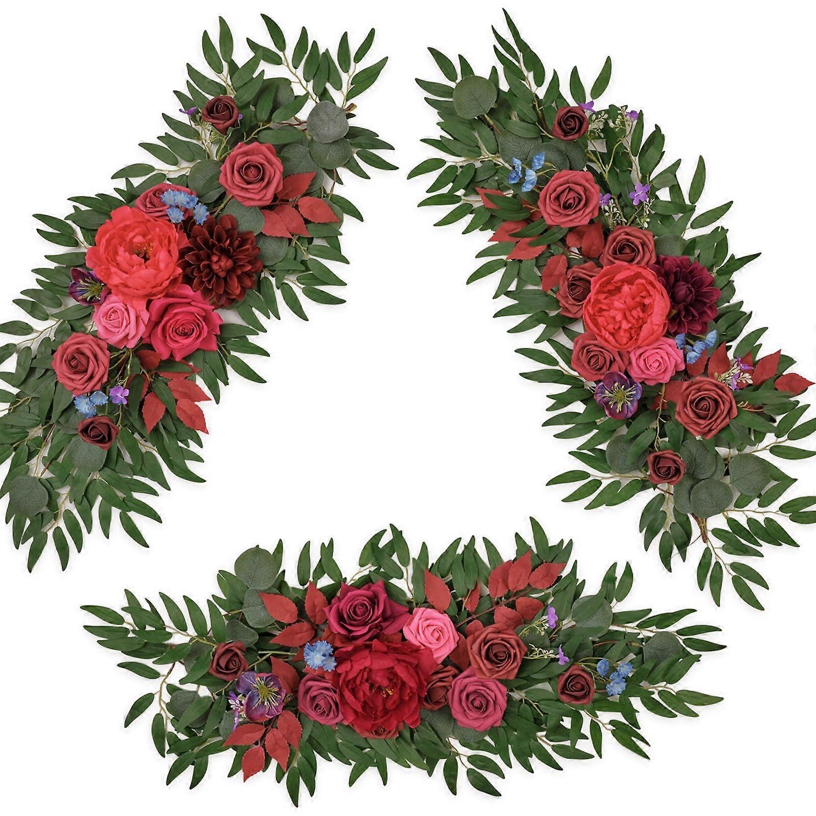 3 Set Eucalyptus & Rose Garland for Wedding Table Arch Decor 5FT