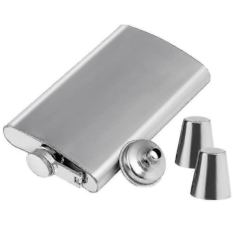 Hip Flask Made Of Stainless Steel With 2 Schnapps Cups And A Filling Funnel In A Set, In A Gift Box, With Screw Cap, Pocket Bottle FG05