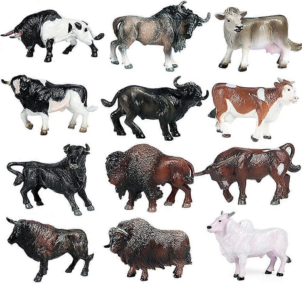 Heytea 12 Pcs Miniature Cattle Figurines Set Mini Cow Models Realistic Plastic Cattle Models for Collection Science DIY Cake Topper