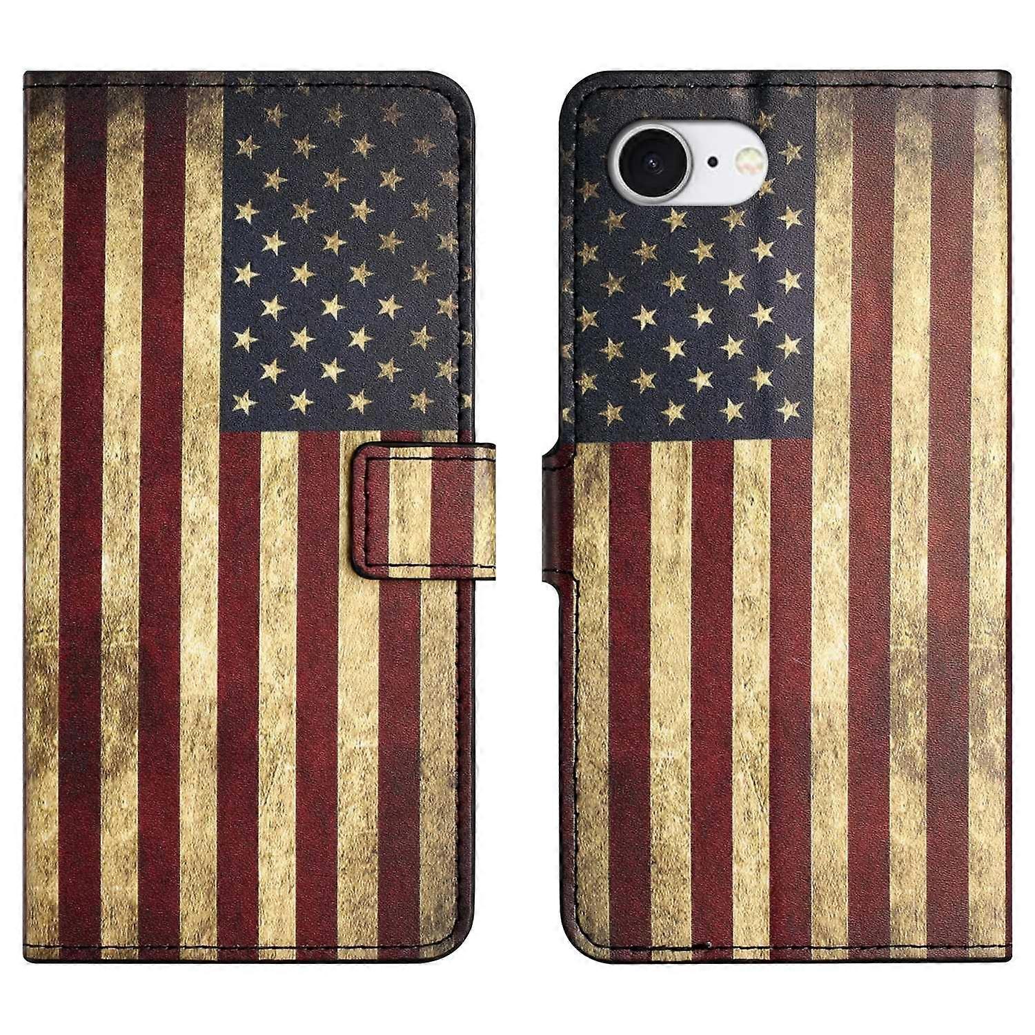 AS For iPhone 16e Case Pattern Print PU Leather Wallet Phone Cover - The American Flag