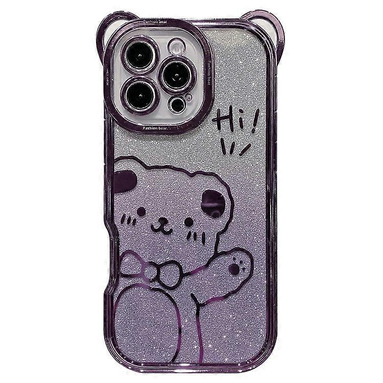 Compatible For iPhone 16 Pro Case Cute Bear Electroplating TPU Phone Cover with Gradient Glitter Paper