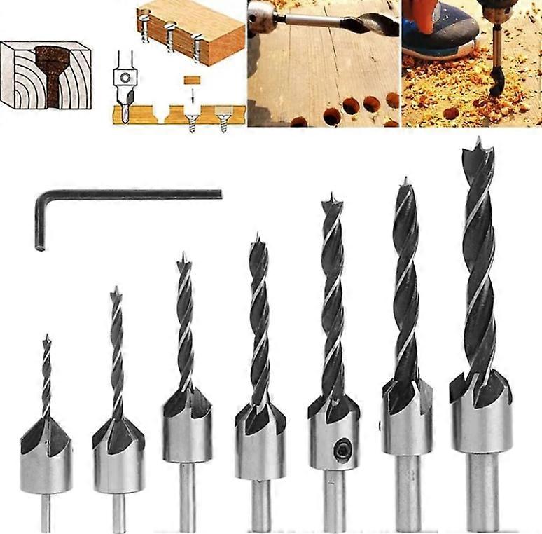 Countersink Drill Bit Set, 8pcs HSS 5 Flute Carpentry Countersink Core Drill Bits Chamfer Cutter 3-10mm