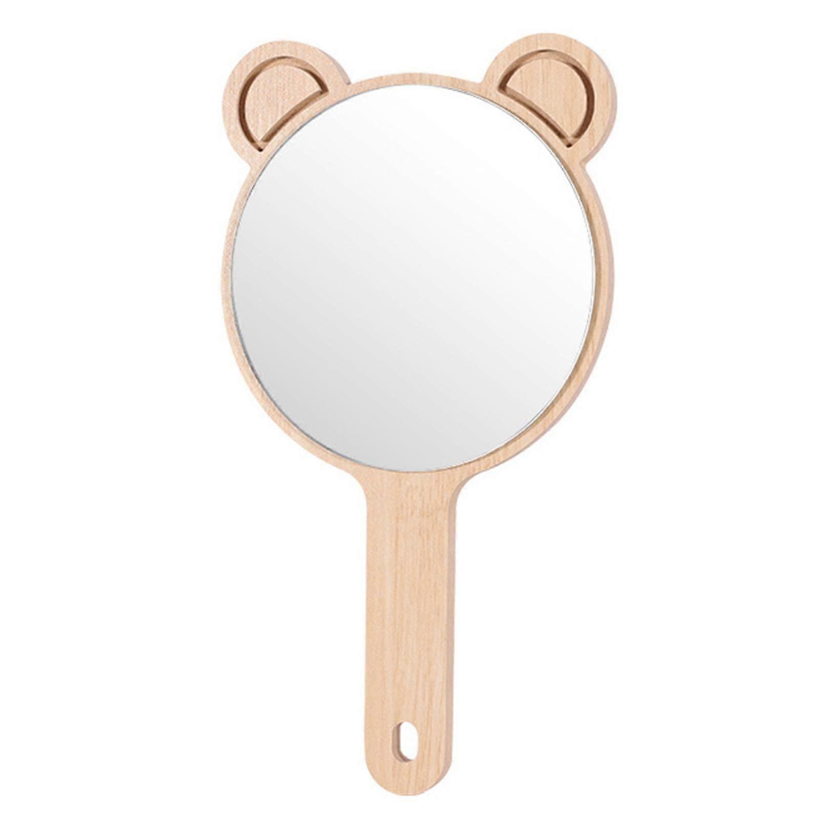 Makeup Mirror Creative Shape Wooden Handle Compact Size Lightweight Comfortable Grip Widely Used Smooth Edge Cartoon Small Handheld Mirror With Ear Fo