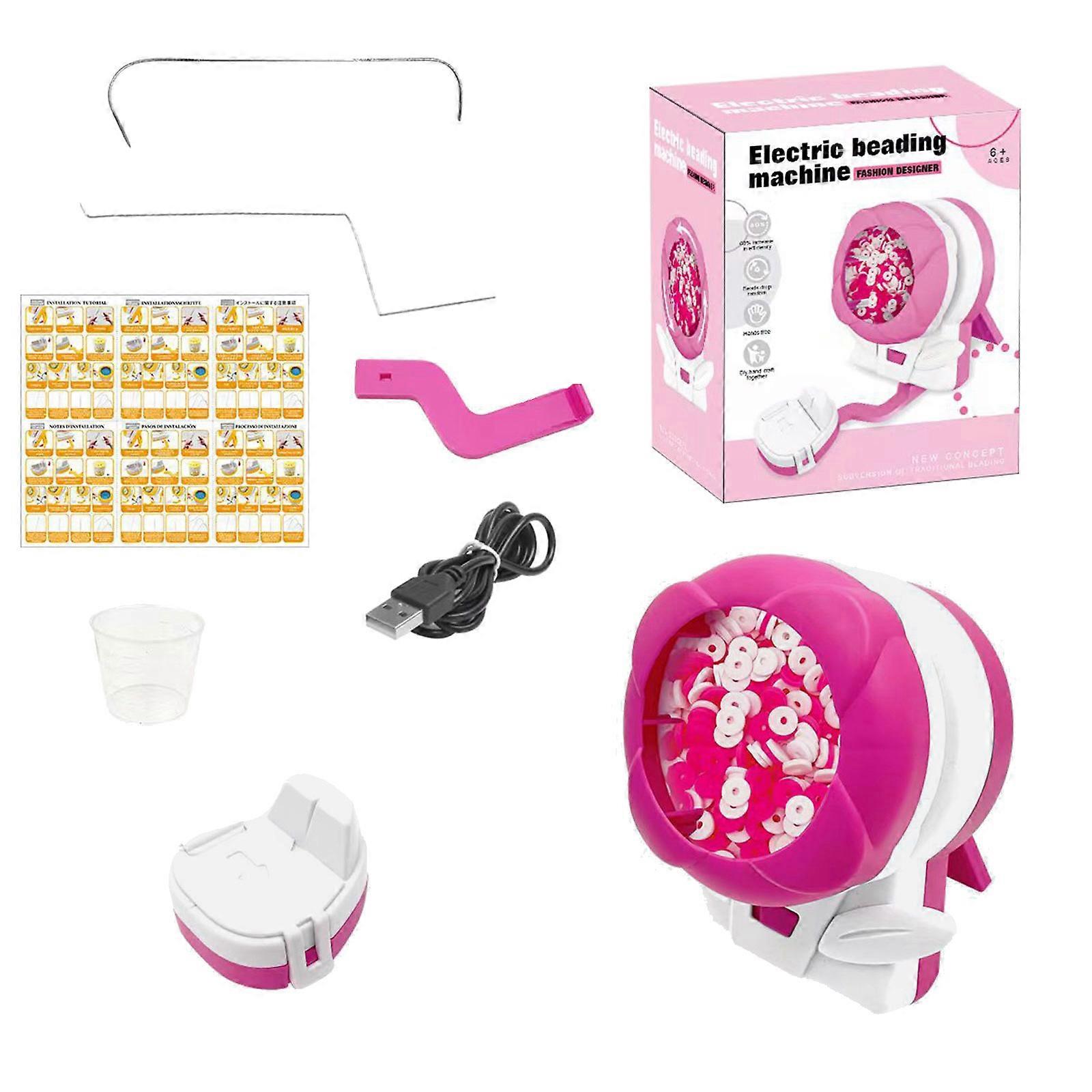 Fast and Simple Electric Bead Maker Easy to Use Electric Bead Threading Tool with Soft Clay Pieces for Projects  Pink