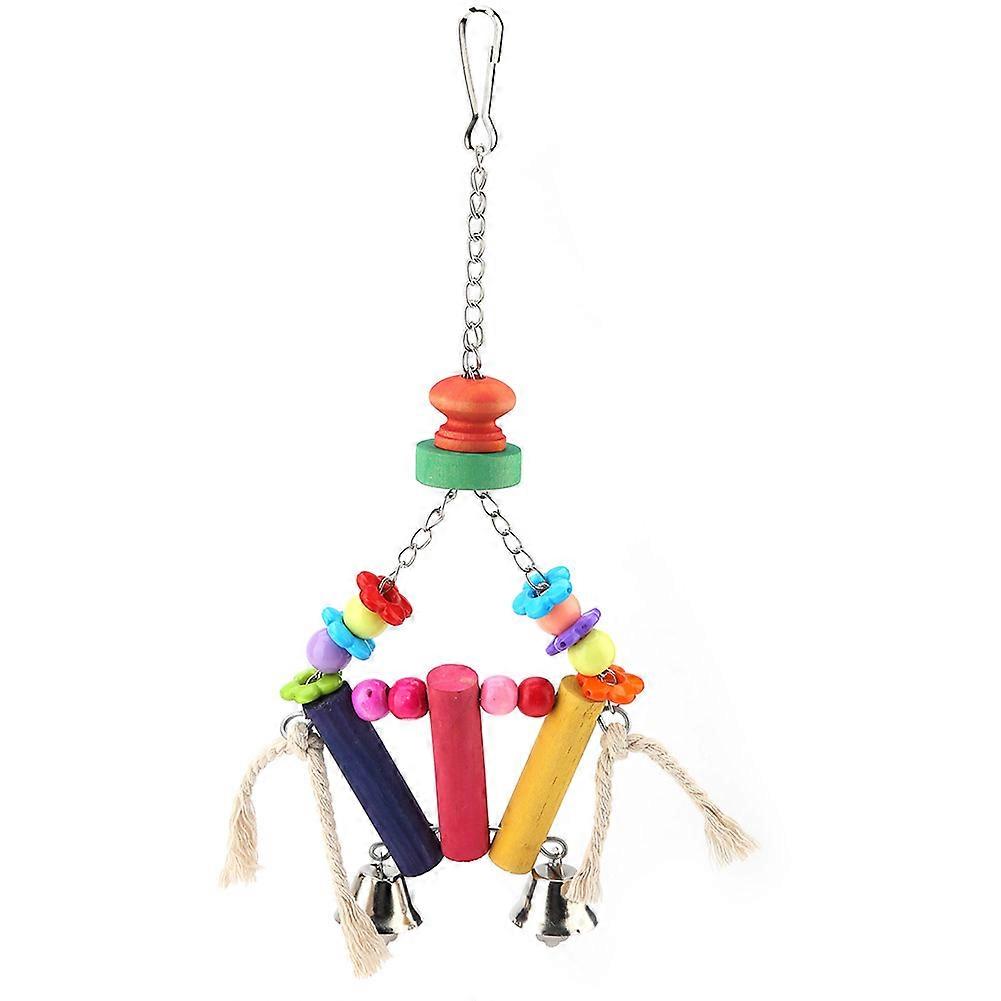 Wooden Bird Parrot Swing with Bells - Climbing Chew Toy for Cockatiels and Budgies, Ideal for Small Birds