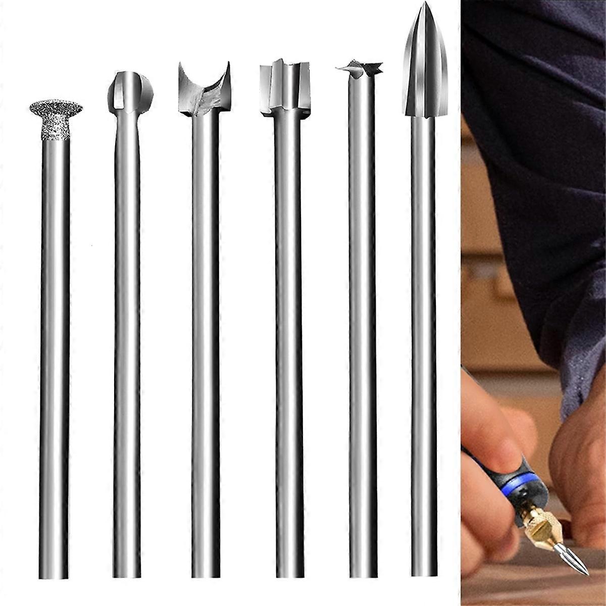 Wood Carving Tools Set 6 Different Drill Bits DIY Carving Crafts Shape 3mm Shank Diameter Sturdy Steel Culpture Tool Kit